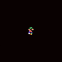 a pixel art drawing of a person in a green jacket and pants .