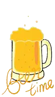 a cartoon drawing of a mug of beer with the words beer time written below it