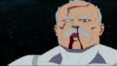 a man with a mustache has blood running from his nose