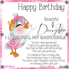 a happy birthday card for a daughter with a bird on it