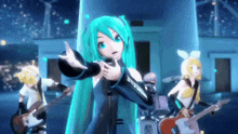 a group of anime characters are playing instruments and one of them is holding a microphone