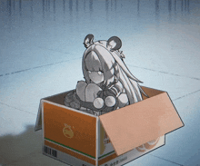 a drawing of a girl sitting in a box with the number 10465 on the side
