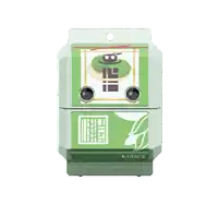 a green box with a cartoon character inside of it on a white background .