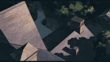 a witch on a broom is flying over a rooftop