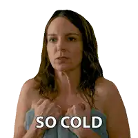 a woman wrapped in a towel with the words so cold written on it