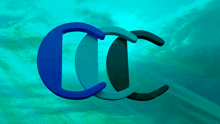 a blue and black cc logo with a blue background