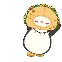 a penguin is wearing a taco costume