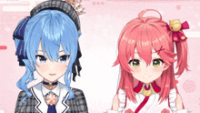 a girl with blue hair and a girl with pink hair