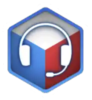 a blue and red hexagon with headphones and a microphone on it