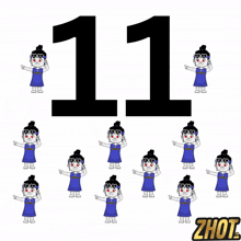 the number 11 is surrounded by a bunch of clowns