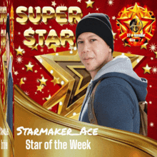 a man in a black hat is on a poster that says super star