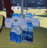 two roblox characters are standing next to each other and one of them has the word art on it