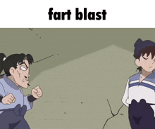 a cartoon of a girl with a ponytail and the words fart blast
