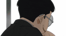 a cartoon of a man wearing glasses and a black suit