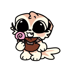 a cartoon character is holding a pink lollipop in its mouth