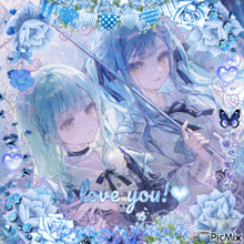 a picture of two anime girls with the words love you written on the bottom