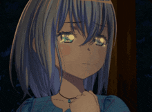 a close up of a girl 's face with tears running down her face