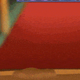 a cartoon character is standing in front of a red wall with a bone flying through the air .