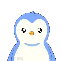 a blue and white penguin with red boxing gloves behind its ears