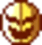 a pixel art illustration of a pumpkin with a smiley face .