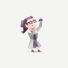 a cartoon character is upside down with a purple shirt and glasses