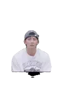 a man wearing a white shirt that says harden on it