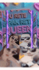 a neon sign that says bu rete pak reti queen