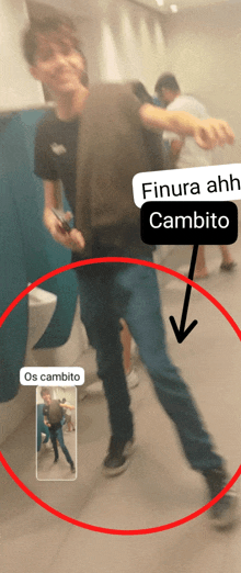 a blurry photo of a man with finura ahh cambito written on the bottom