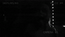 a black and white photo of a person with the words camera 01