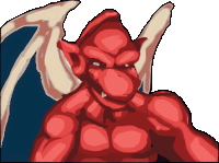 a cartoon drawing of a red monster with wings