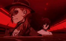 a man with red eyes is standing next to another man with black hair