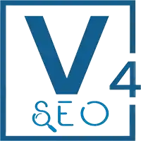 a blue square with the letter v and the word seo