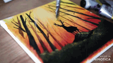 a painting of a deer in the woods is made by animatica