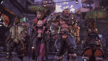 a group of video game characters are standing in a city
