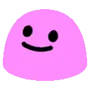 a pink smiley face with black eyes and a smile .