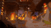 a pixelated image of a room with a chinese symbol on the bottom right