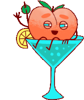 Peach Sitting In Cocktail Glass Seductively Looking Out Sticker - Peachieand Eggie Google Adorable Stickers