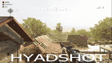 a screen shot of a video game with hyadshot written on the bottom