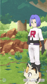 a cartoon character with a red r on his shirt