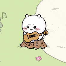 a cartoon drawing of a bear playing a guitar