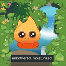 a cartoon illustration of a waterfall with the words " unbothered moisturized " below it