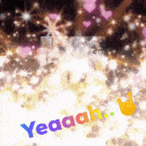 the word yeaaah is on a purple background