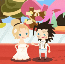 a cartoon of a man and a woman holding hands