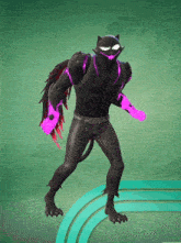 a cartoon of a black cat with purple arms