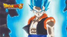 gogeta from dragon ball super is a muscular man with blue hair