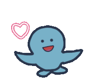 a blue and a pink cartoon character are touching each other 's hands