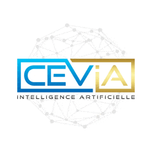 a blue and gold logo for ceva