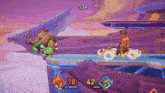 a screenshot of a video game shows zetterburn and kragg in a fight