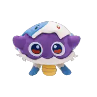 a stuffed animal with a purple and white shell on top