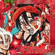 a picture of a man and a woman with the word friday in the middle